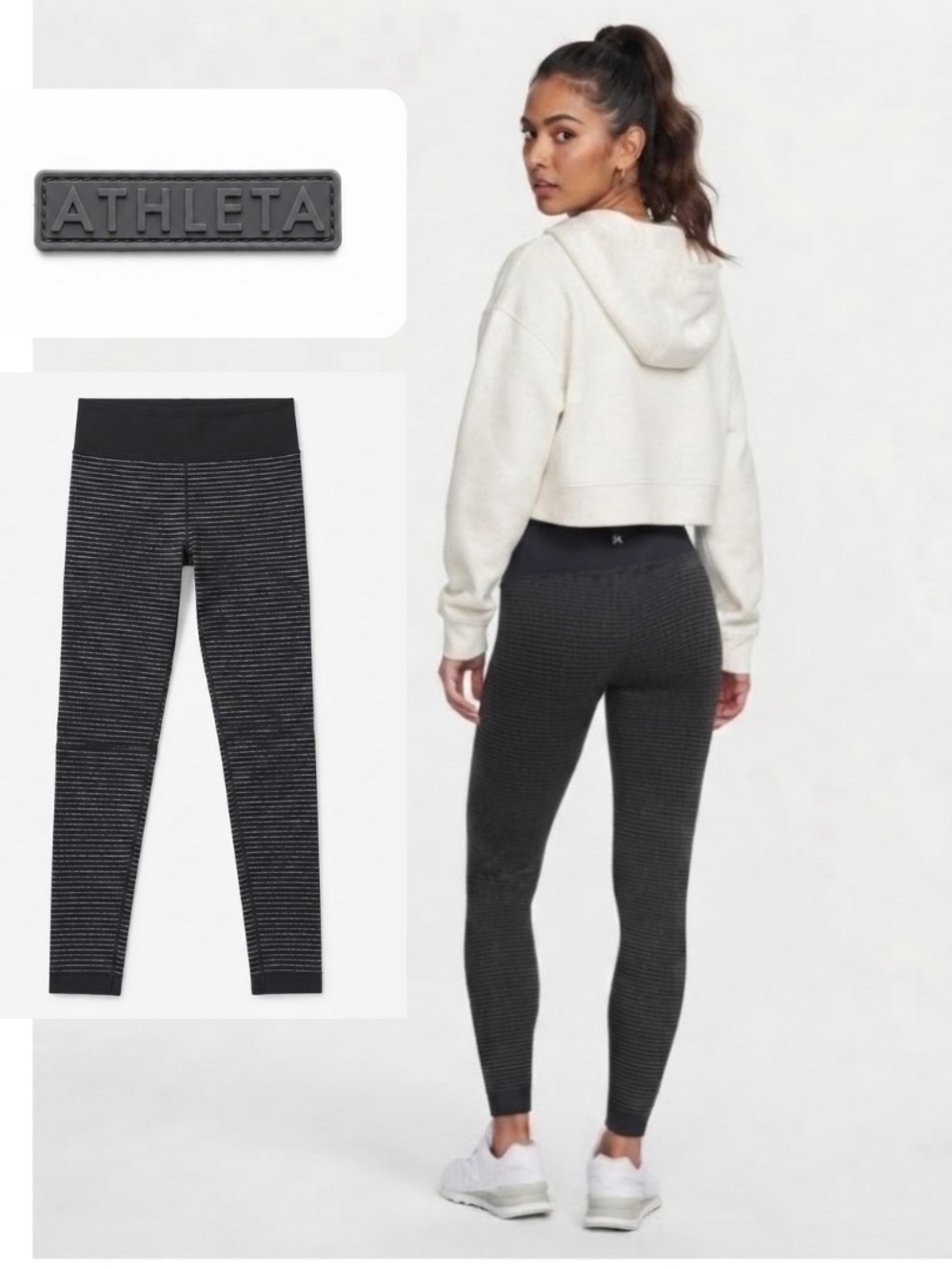 Athleta Shimmer Stripe Black High Rise Seamless Workout Leggings Sz M Athleisure